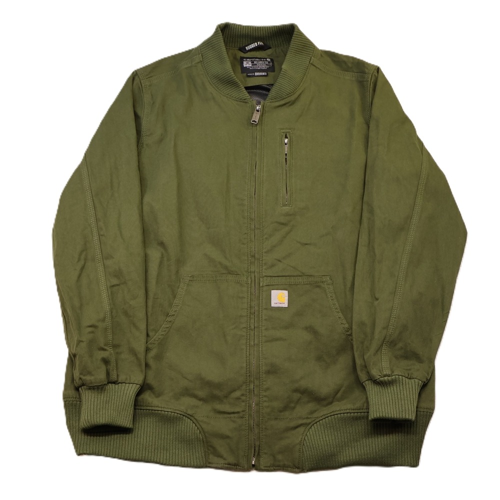 Carhartt Women 1X Bomber Jacket Green Rugged Flex Canvas Relaxed Fit OJ2524-W